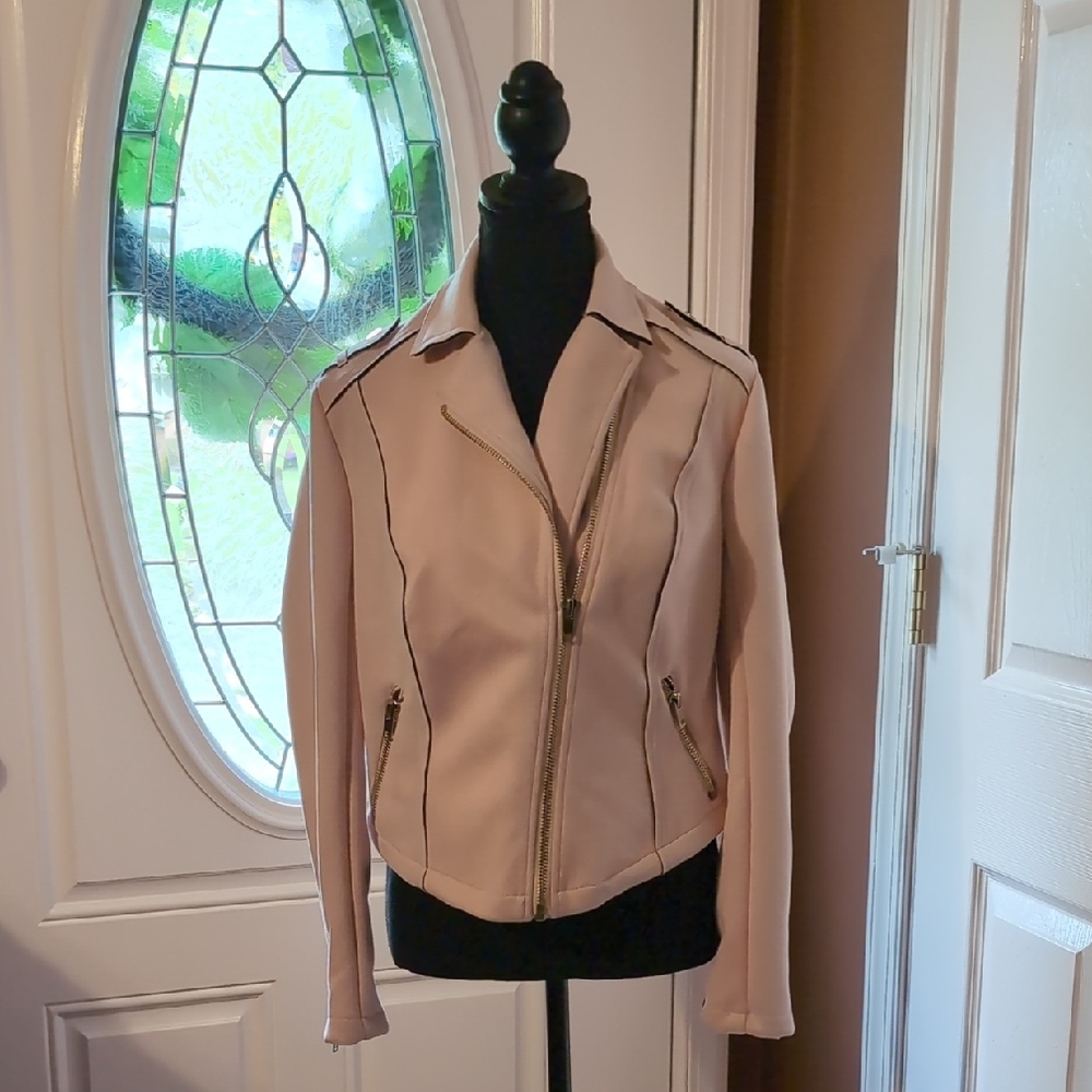 Pink Faux Suede Moto Jacket
